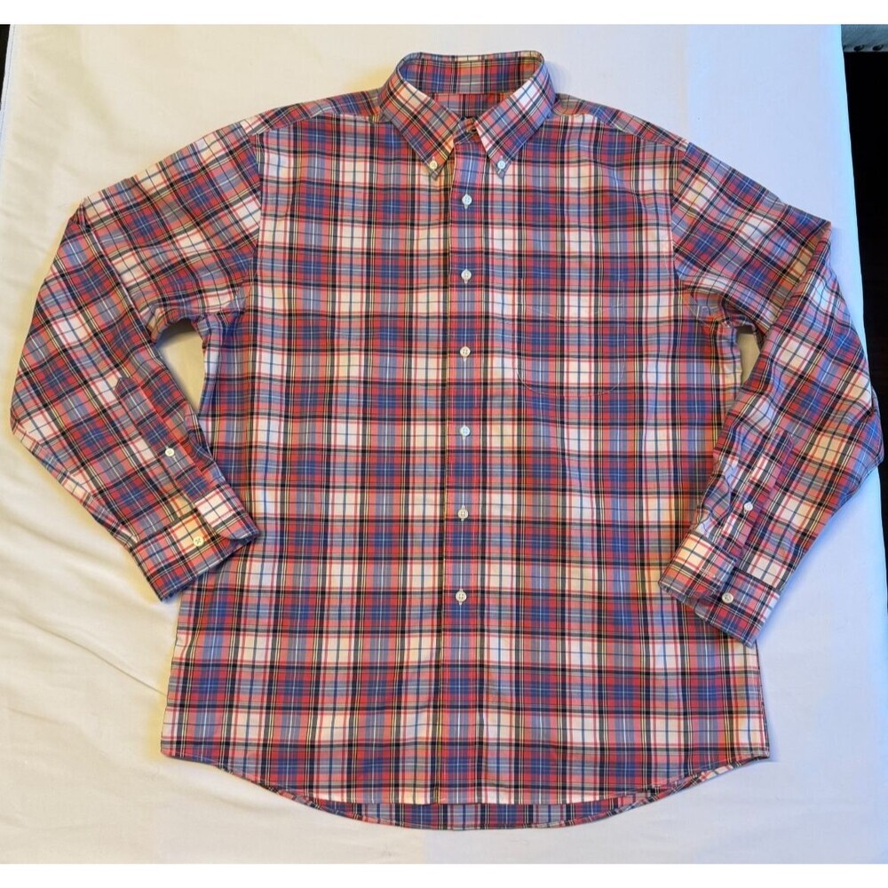 JOS. A. BANK Traveler's Collection EUC Red Blue Black White Check LARGE Cotton
